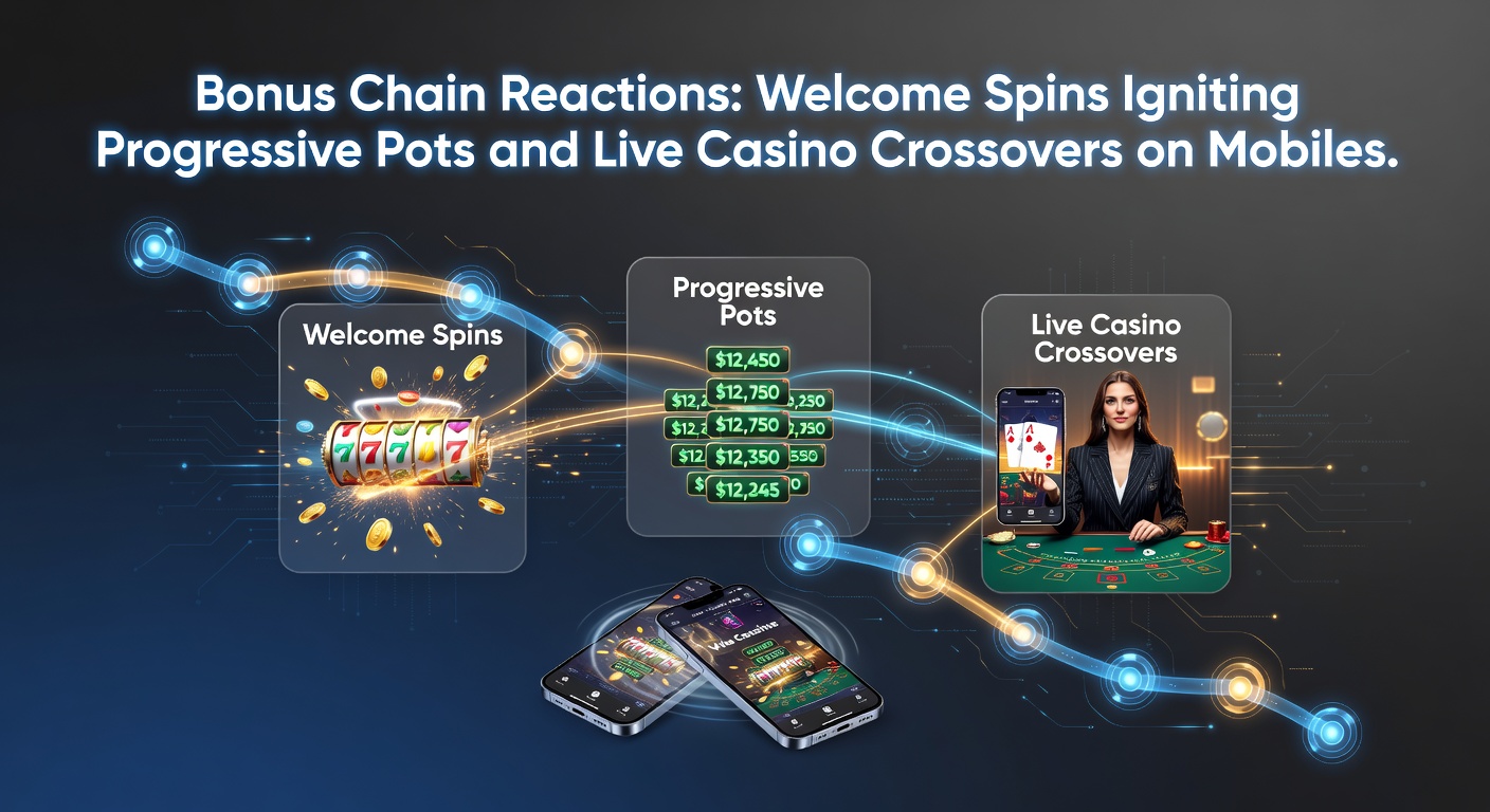 Mobile screen showing cascading bonus symbols triggering a progressive jackpot chain in a vibrant slot game with live dealer elements in the background