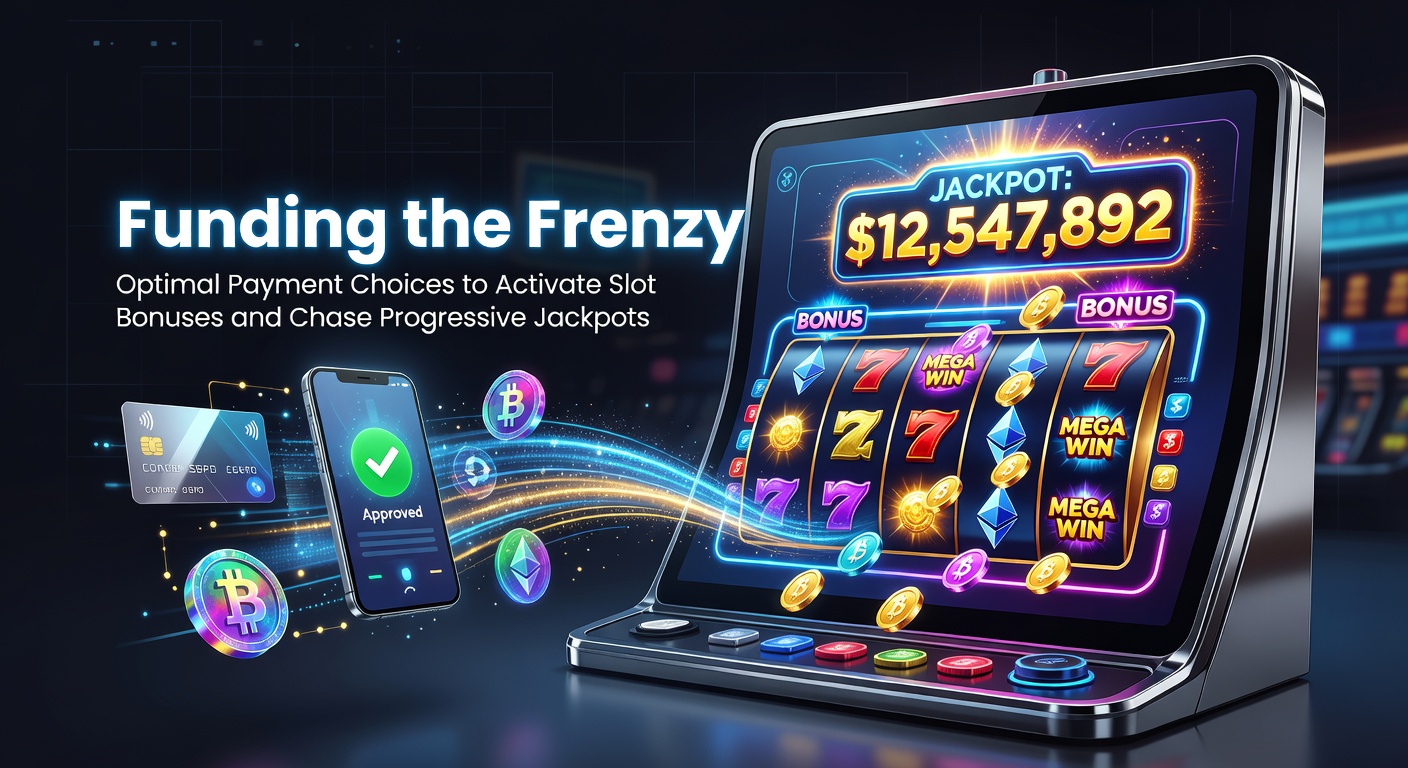 Vibrant slot reels spinning with glowing progressive jackpot counters and payment icons overlayed, illustrating quick funding strategies