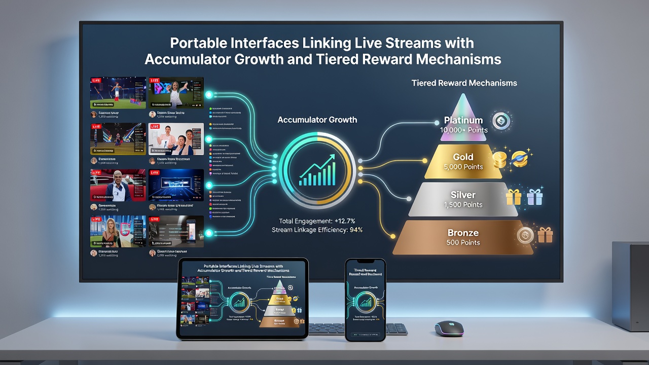 Close-up view of tiered reward dashboard synced with live accumulator data on a tablet screen