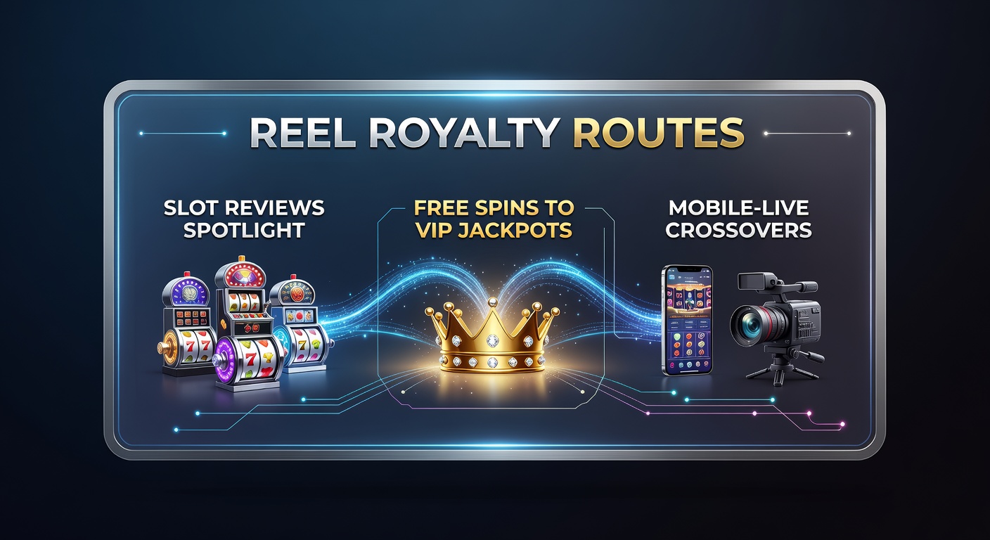 Vibrant slot reels spinning with golden jackpot symbols and mobile screens blending into live dealer tables, illustrating crossover paths from free spins to elite rewards