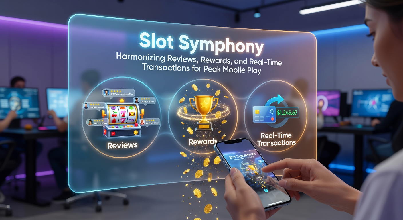 Vibrant mobile slot screen displaying cascading reels, reward notifications, and transaction confirmations blending into a harmonious digital symphony