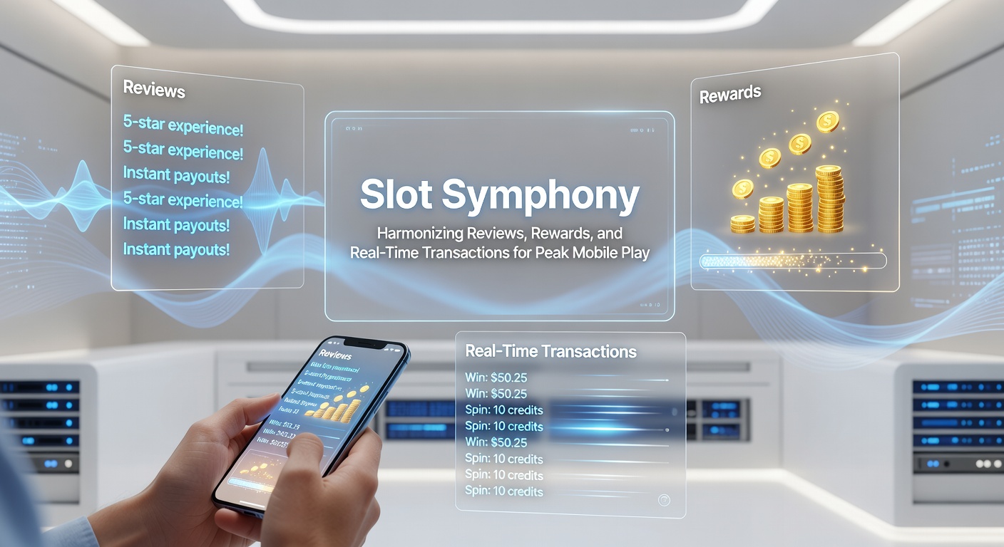Dynamic graphic of a smartphone syncing slot reviews, reward pop-ups, and lightning-fast transaction flows into a unified symphony of mobile casino elements