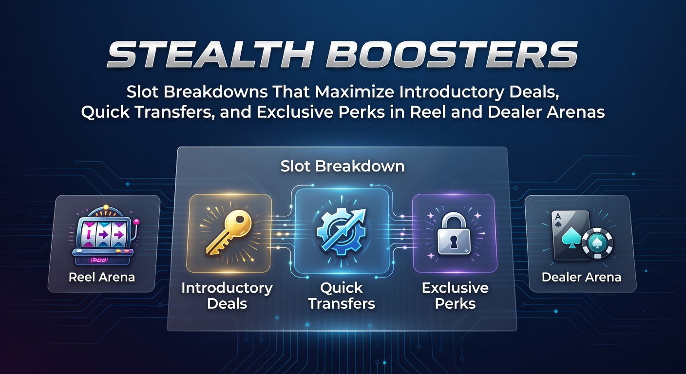 Vibrant slot reels glowing with subtle booster icons, introductory deal badges, and quick transfer symbols blending into dealer table visuals