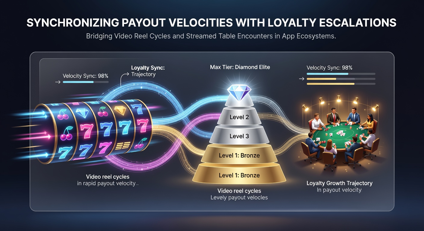 Mobile casino app interface showing synchronized slot reels and live dealer tables with loyalty progress indicators